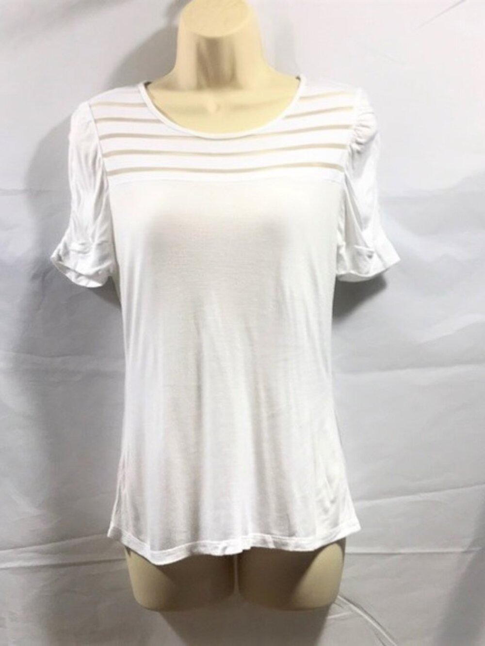 INC International Concepts Womens Top Size P/M Striped Sheer Petite Casual White